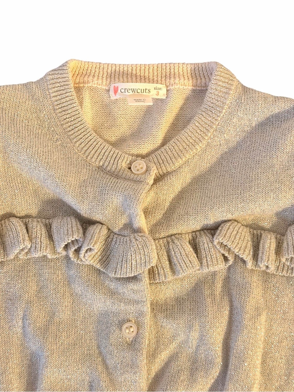 Crewcuts (by J.Crew) Girls cotton Shimmering Sparkly Ruffle-Trimmed Sweater 3T - Picture 2 of 7